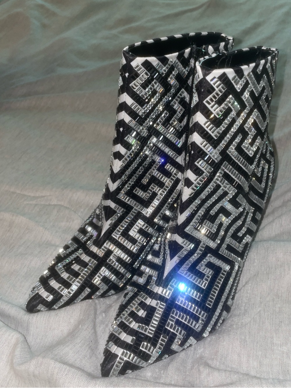 INC International Concepts Black & Silver Jeweled Geometric Ankle Boots - NEW
